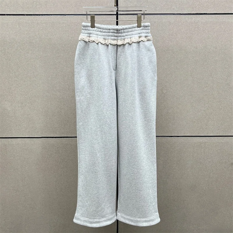 

Women's pants New lace spliced straight leg pants for winter 2025 cotton loose wide leg pants casual sports pants y2k sweatpants
