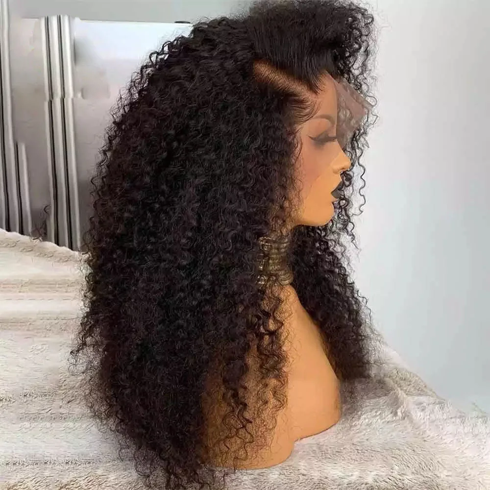 Soft 26 “ Long Kinky Curly Natural Black 180Density Lace Front Wig For Women Babyhair Preplucked Heat Resistant Glueless Daily