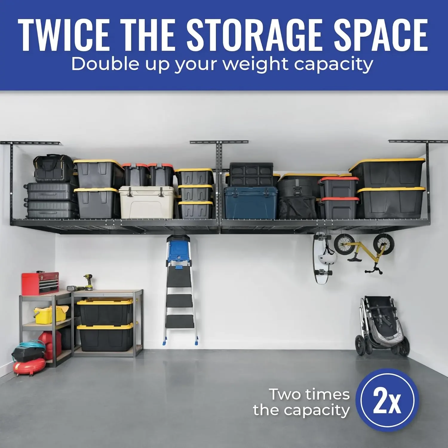 Overhead Garage Storage Rack, Heavy Duty Racks for Garage w/ 600 lb Capacity, Easy Garage Storage Adjustable