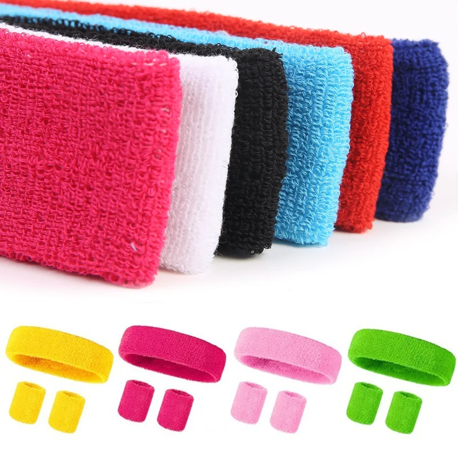 Sports Headbands & Wrist Sweatbands Set, Soft Absorbent Sweat Bands for Running, Yoga, Basketball, Workout, Fitness & Sports XJM