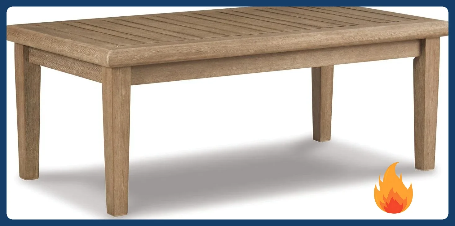 

[New Arrival!]Gerianne Outdoor Rectangular Eucalyptus Wood Slat Top Coffee Table, Beige