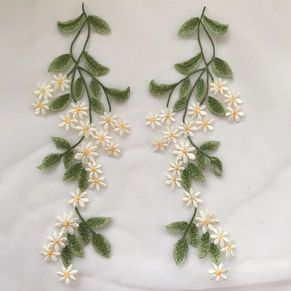 1Pairs Green Leaf Daisy Flower Patch Sewing Applique Crafts Repair Decoration