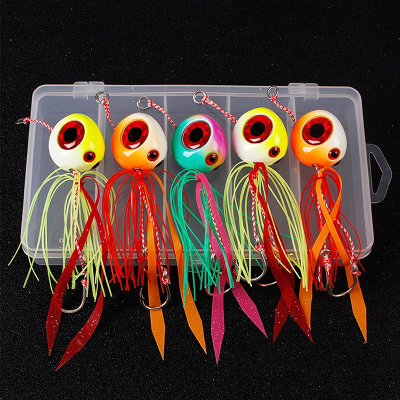 

60g-200g Tenya Madai Jighead Lead Sea Boating Bait With Shrimp Rubber Skirt Jig Saltwater Luminous Fishing Lure Artificial Bait