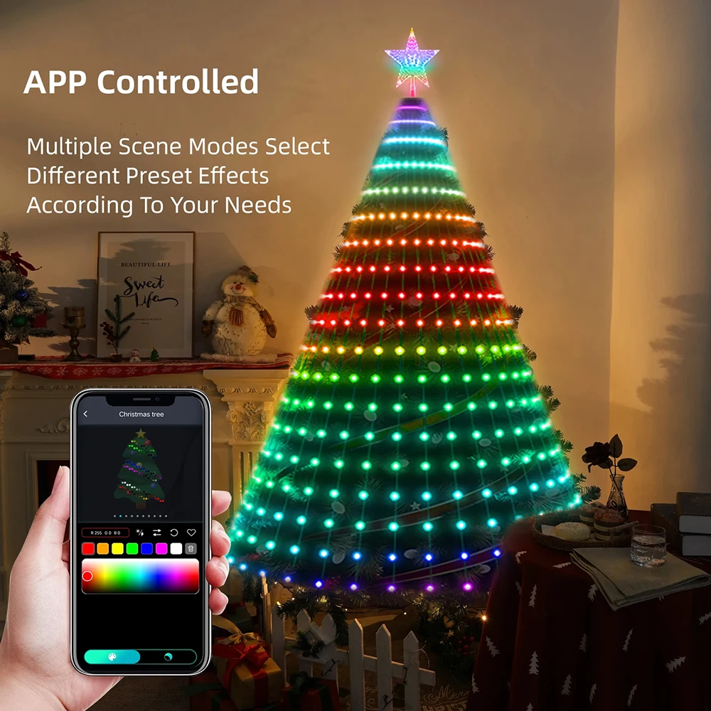 La decorazione dell'albero di natale ha condotto la stringa di luce intelligente APP ideale controlla l'applicazione stringa di luce dell'immagine fai da te per la spedizione veloce