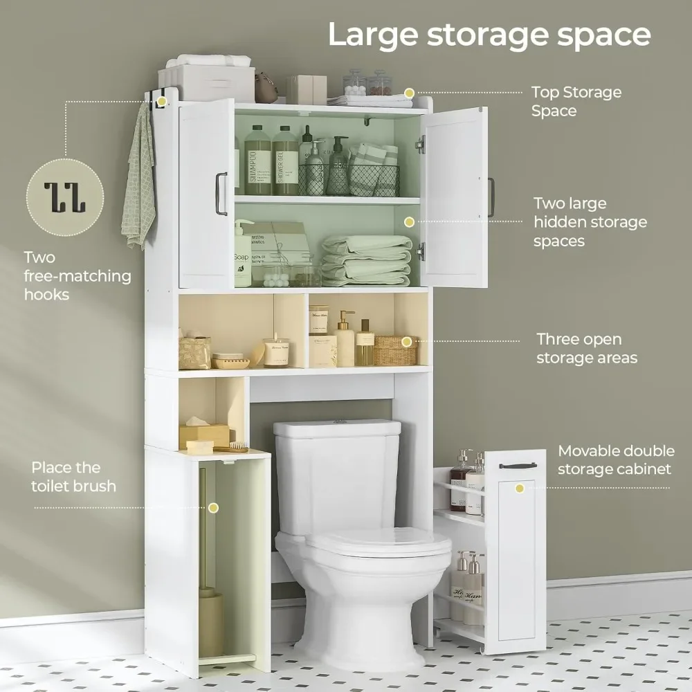 Compact Over-the-Toilet Storage Unit with Adjustable Shelf and Open Storage for Bathroom Efficiency