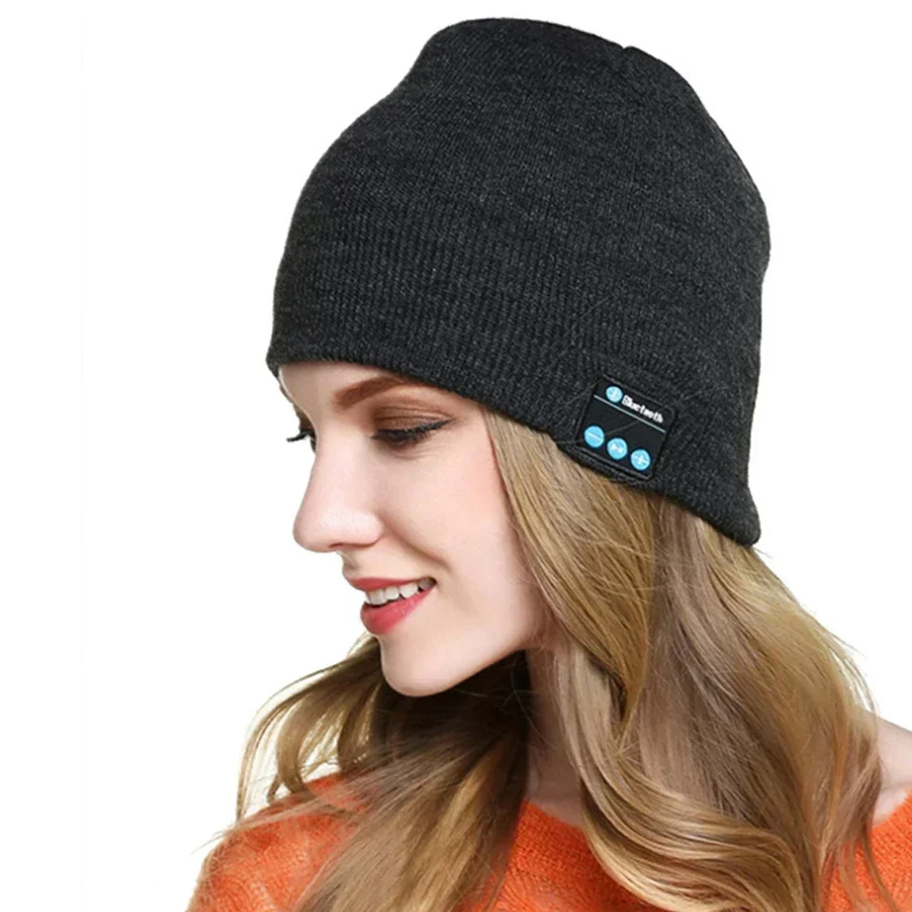 Auscultadores de Música Sem Fio Bluetooth-Compatível, Beanie Hat, Headphone Cap, USB Recarregável, Tricô Quente, Esporte, Inverno