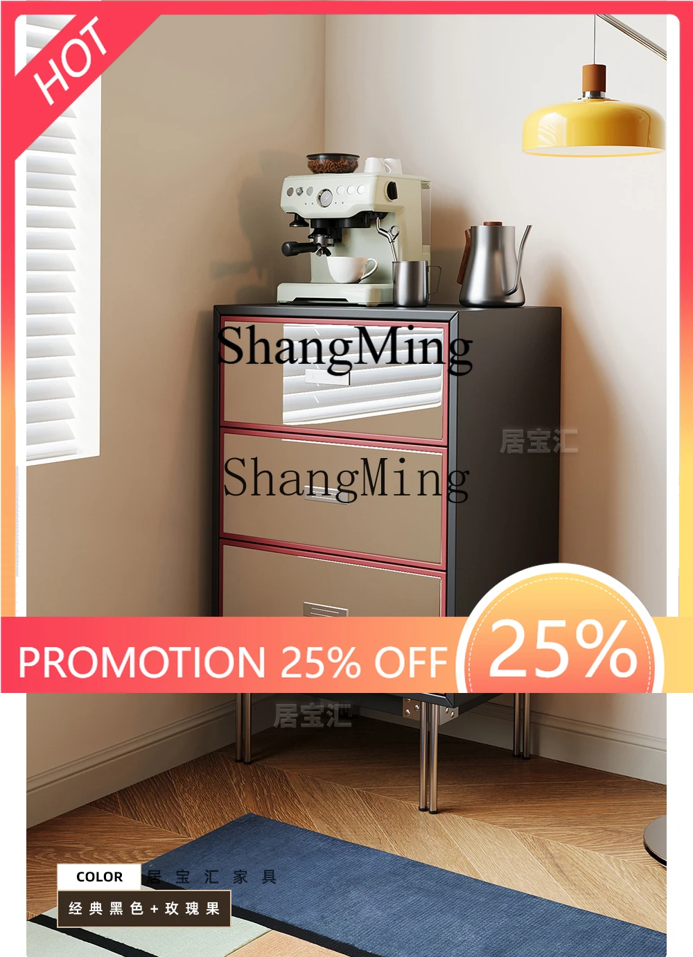 

ZYY medieval style three-bucket cabinet porch against the wall small apartment stainless steel storage cabinet