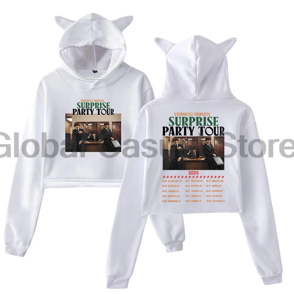 Sturniolo Triplets Surprise Party Tour 2025 Hoodie Female Cat Ears Hooded Sweatshirts Long Sleeve Crop Top Women's Clothes