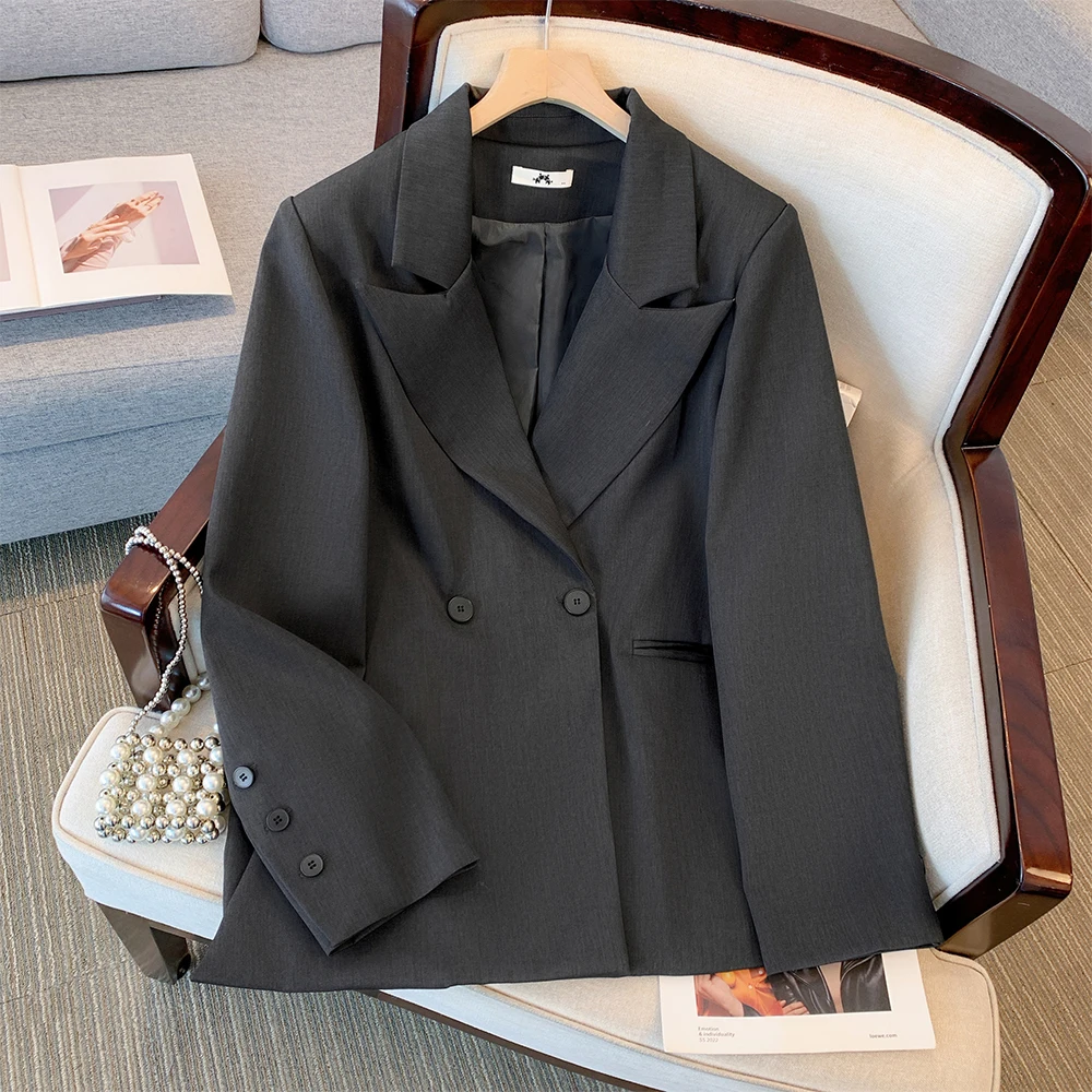 

Autumn and winter new plus size women's formal black commuter blazer jacket loose casual simple office career tops 2024 big