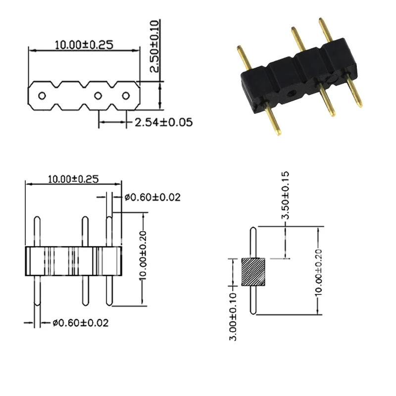 10PCS LED Connector Adapter 3Pin 4Pin Needle Male Type Double Connector For RGB 3528 5050 Led Strip Light