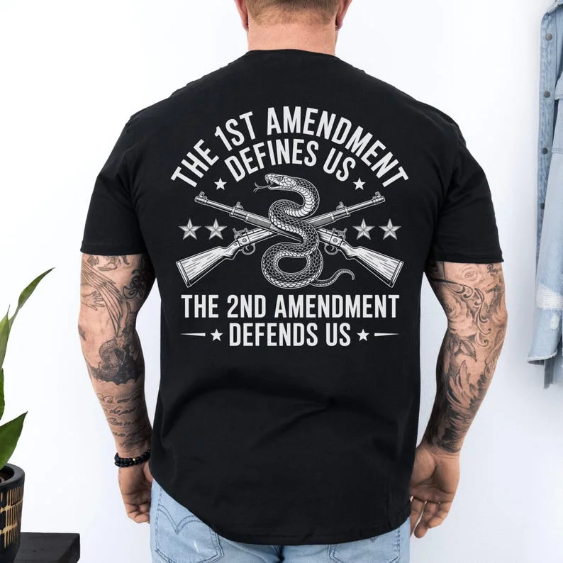 La primera enmienda nos define la segunda enmienda protege los hombres patrióticos América divertida camiseta política Don't Step on Me