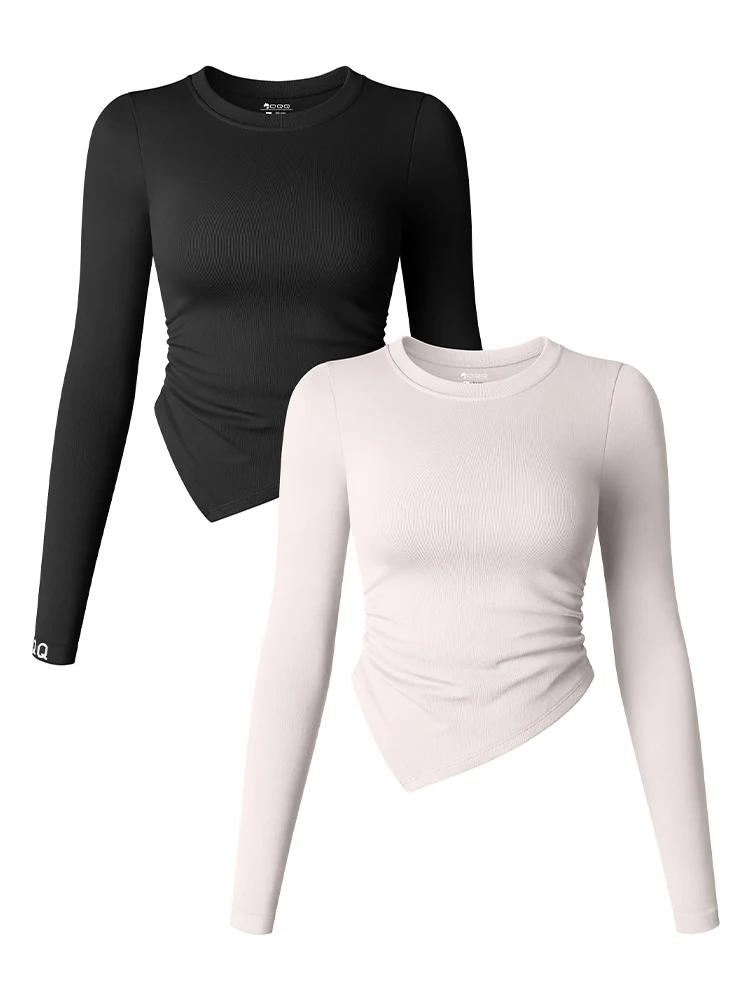 Long Sleeved Yoga Shirts For Women Round Neck Sexy Slim Fit  Running Sports Shirt Seamless Gym WorKout Top