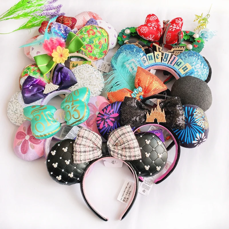 2023 Disney Mickey Ears Headband Firework Headband with Jack Pumpkin King Cosplay Hairband Disneyland Letter Headband Gift