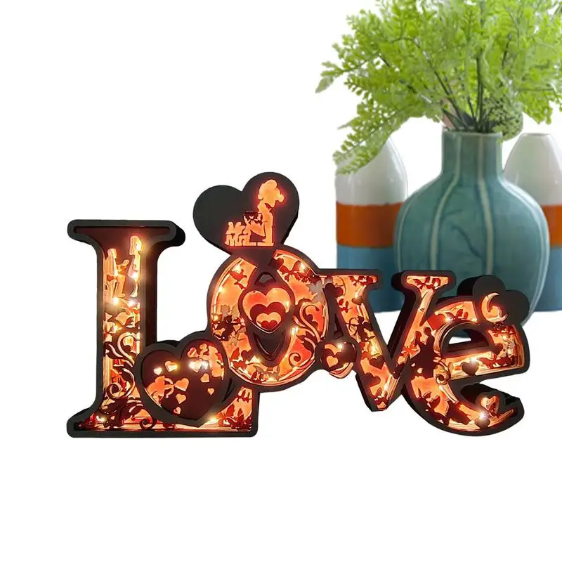 Light Up Love Sign Love Sign Night Lights Hollow-Out Night Lights LED Lamp Valentine's Day Decoration Nightstand Decor Romantic