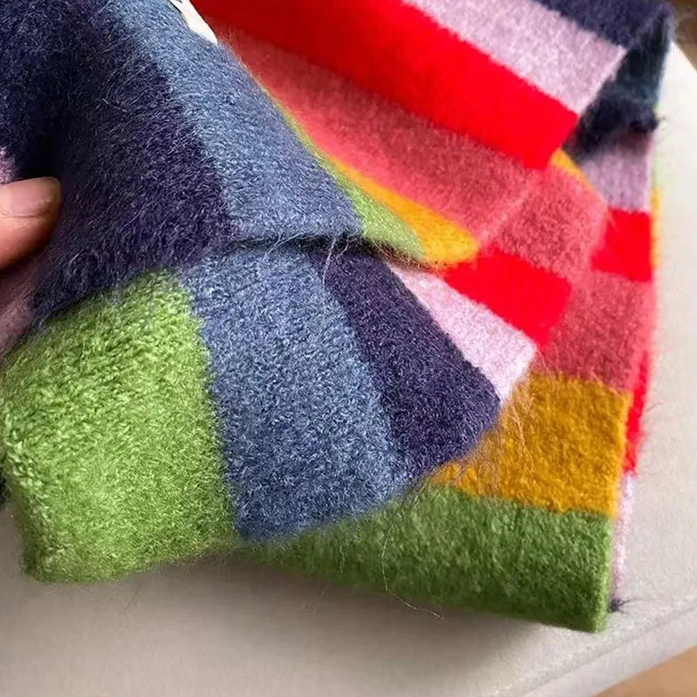 Mohair Regenbogen Winter Streifen Kaschmir Schal Schal Wrap Kurze Schals Necks Warme Lange Quaste Dicker bufanda invierno mujer