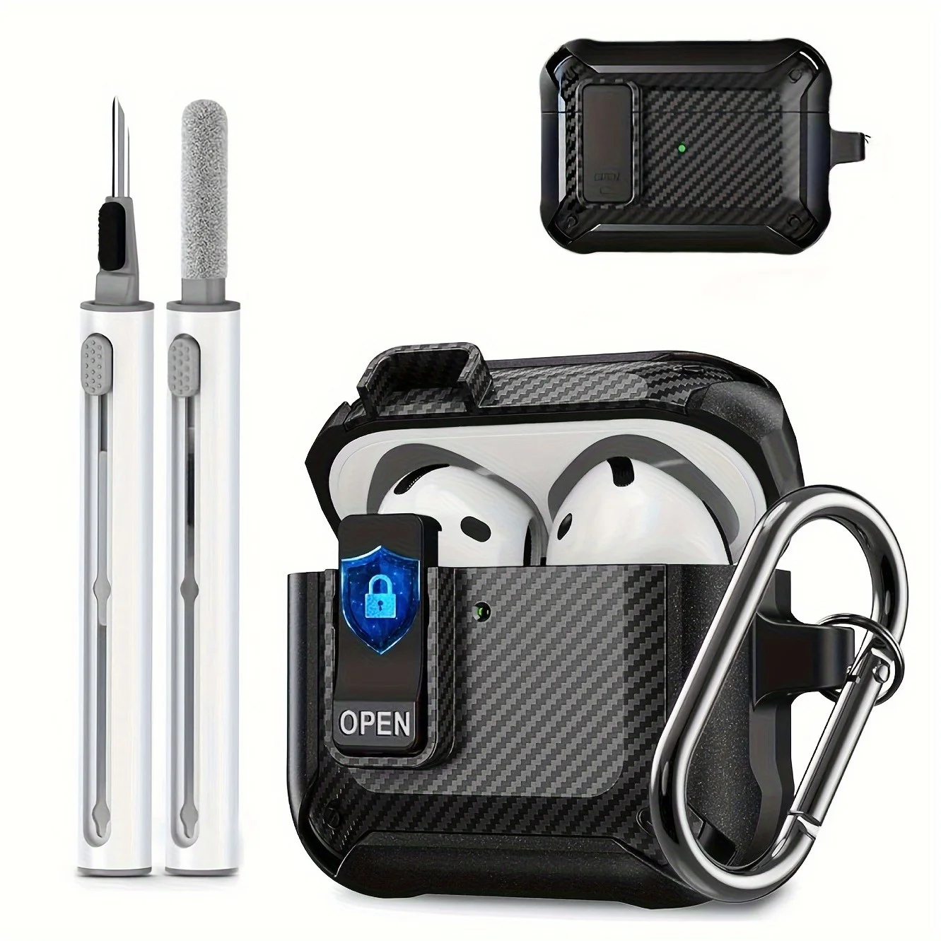 2 in 1 Cleaner TPU Earphone Case for AirPods 4th Pro 2 Generation Black Cleaning Kit Armor Rugged Shockproof Protective Cover