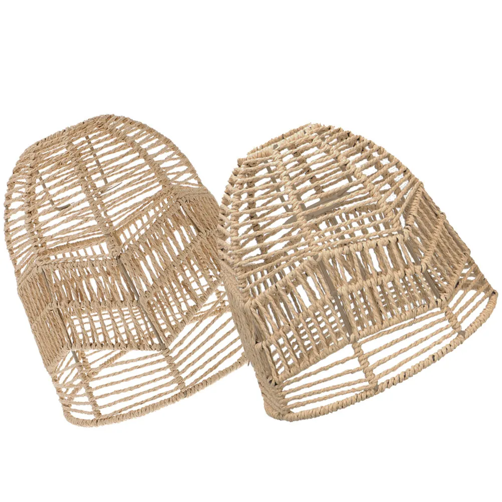 2Pcs Imitation Rattan Lamp Shade Paper Rope Light Cover Home Decorative Hanging Ceiling Pendant Lampshade for Warm Atmosphere