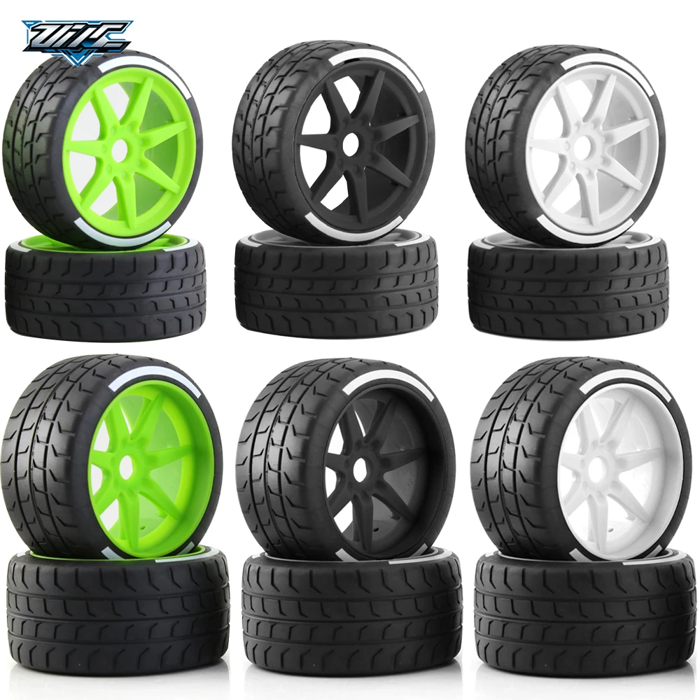 Rubber Flat Racing Drift Front Rear Tire & Wheel Set,17mm Hex For 1/7 ARRMA Felony FSR Firebird Mustang GT RC Car Upgrade Parts