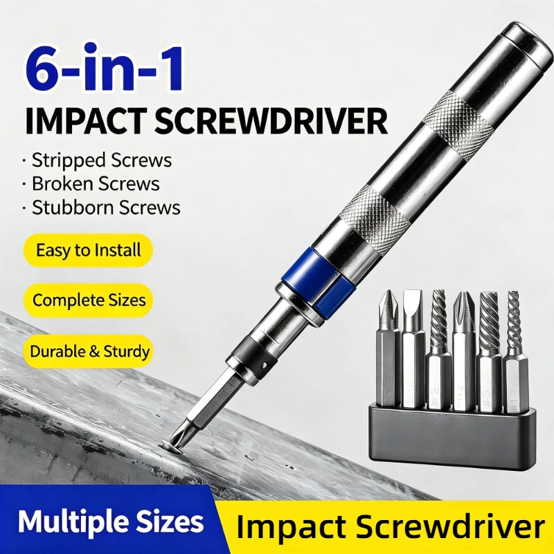 6 in 1 Impact Screwdriver Impact Drive Rusted Stuck Broken Fasteners Remover Screwdriver Set with Complete Specifications