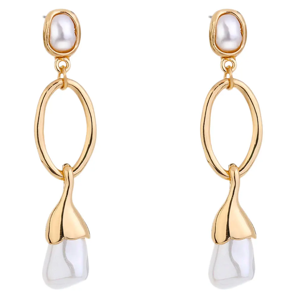 1 زوج أقراط اللؤلؤ الرجعية الحجر الطبيعي طويل هامش الأذن المعدنية مجوهرات للعمل اليومي حفلة الذكرى أزياء المرأة الأذن