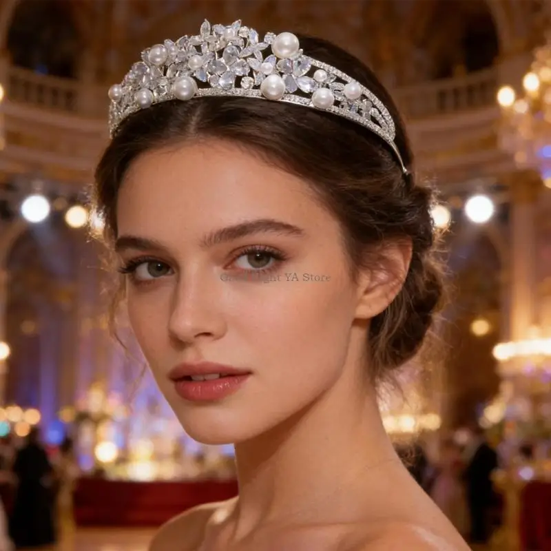 

Wedding Bridal Crowned Headdress Sparkling Rhinestones And Pearls Headband Props