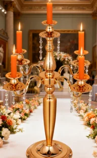 

Candelabra 5 Arm Gold Luxury Candle Holder Tall Candelabra for Wedding with Crystal Pendant 25.2" Height Candle Stands for 476
