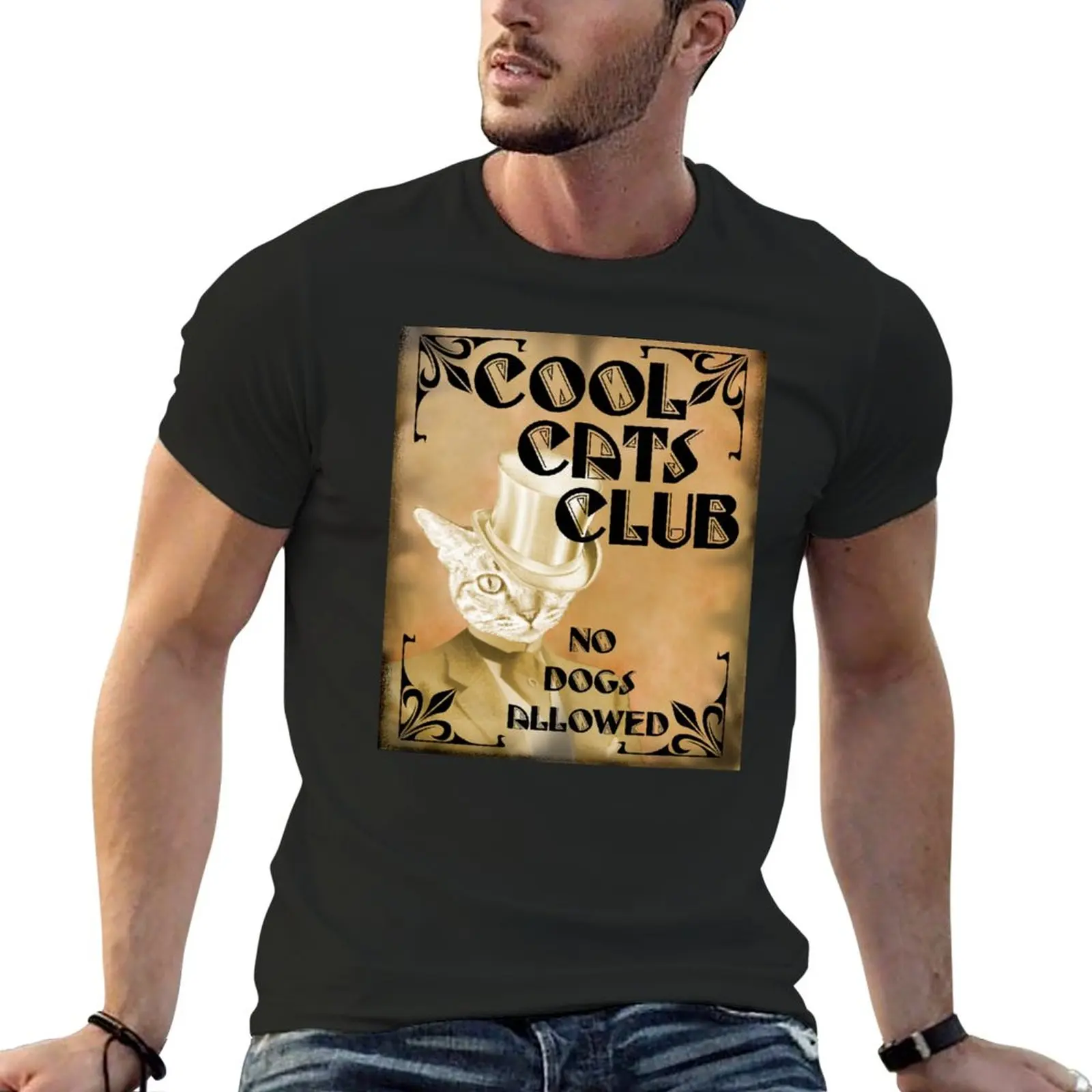 Cool Cats Club - no dogs allowed art deco style T-Shirt funny t shirts T-shirt for a boy hippie clothes mens graphic t-shirts