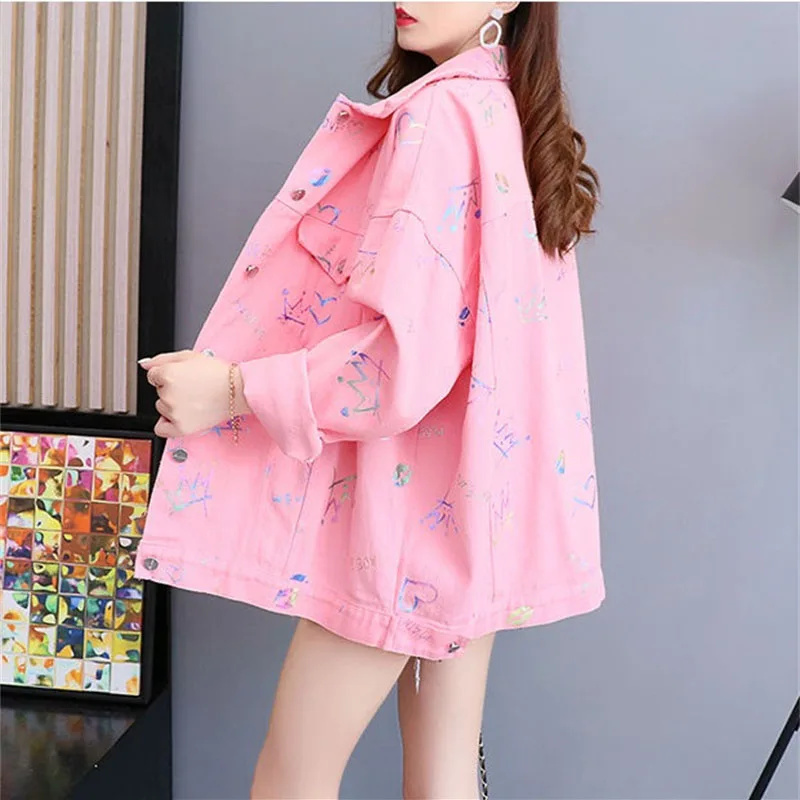 Fashion Denim Jacket Women's 2025Spring Autumn New Female Student Cowboy Coat Fashion Loose Outwear Joker Wear Tide Overcoat Top