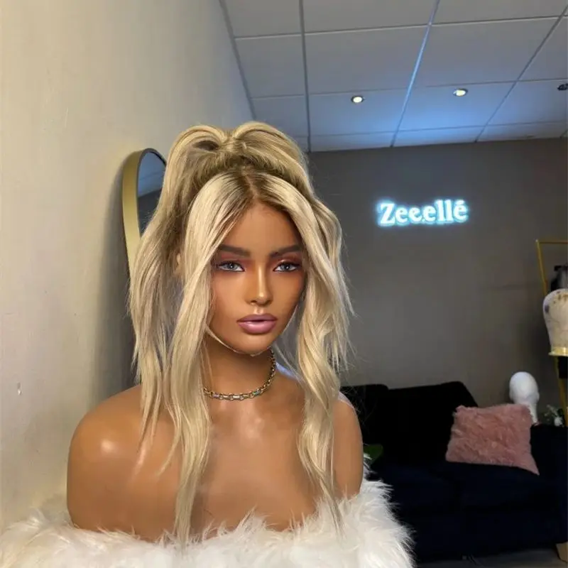 

Ombre Blonde Wear and Go Glueless Wig Natural Pre Plucked Body Wave Synthetic Lace Front Wigs for Women 14'' Fashion Wave Bob