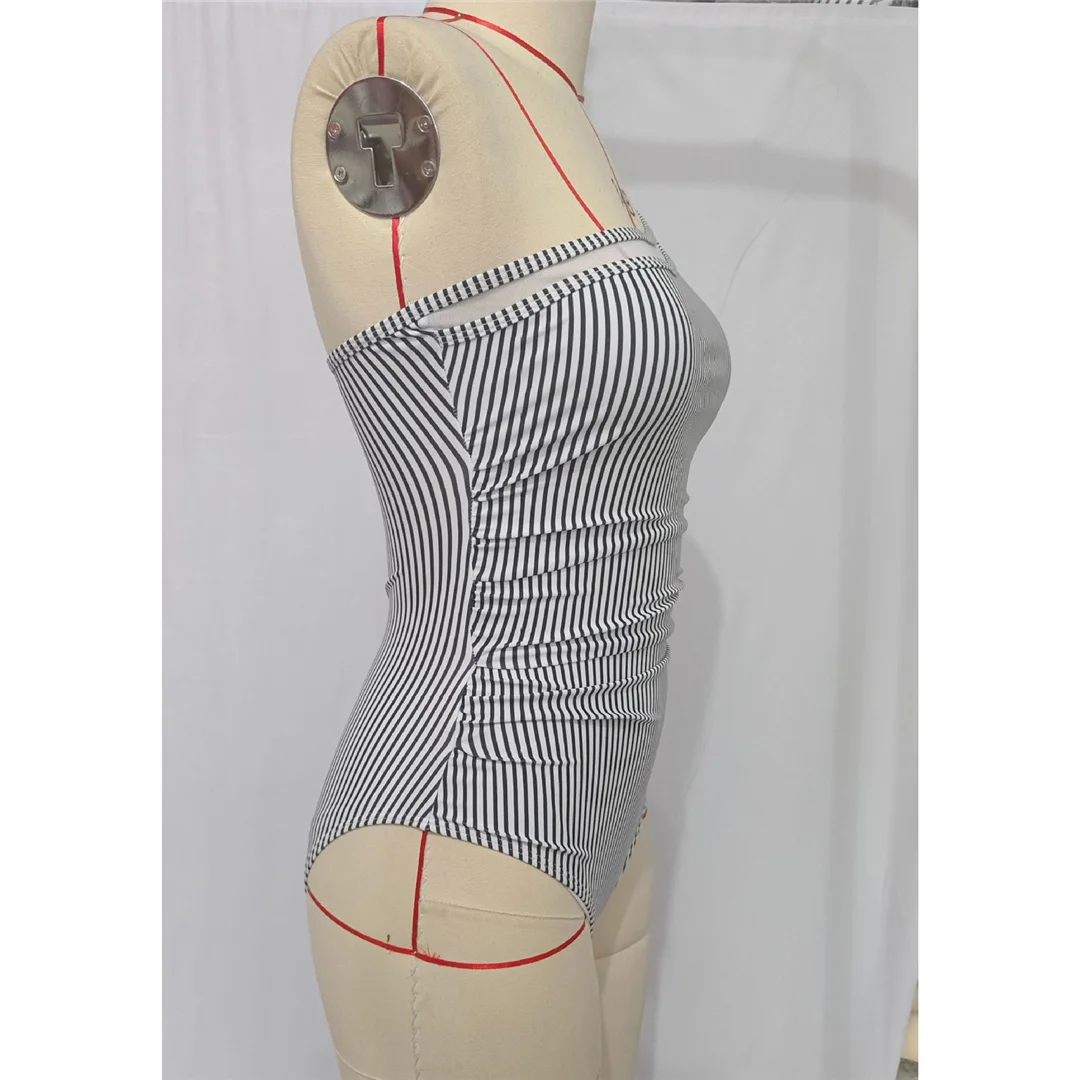 S - XXL Sexy One-Shoulder-Badeanzug mit hohem Beinausschnitt, einteiliger Badeanzug für Damen, gestreifter Monokini-Badeanzug, Badebekleidung, Badeanzug V7096 – Detail 17