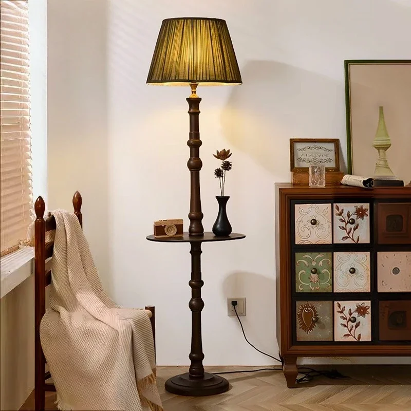 American retro coffee table floor lamp sofa living room bedroom study round table vertical medieval solid wood atmosphere lamp