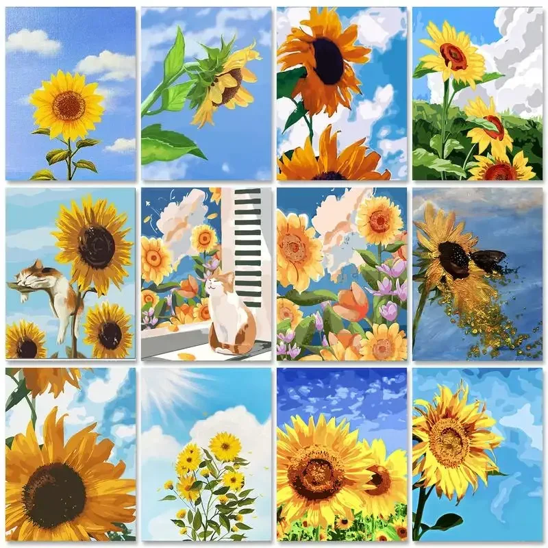 

395059 Oil Paint by Numbers Hand Painting Sunflower Drawing by Numbers DIY Painting Numbers Original Gifts for Kids