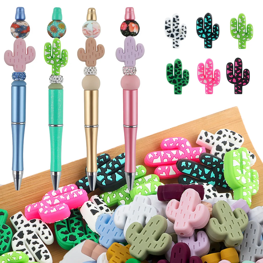 

10pcs Colorful Cactus Silicone Focal Bead Leopard Cactus Pendant Food Grade DIY For Jewelry Making Beaded Pen Accessories