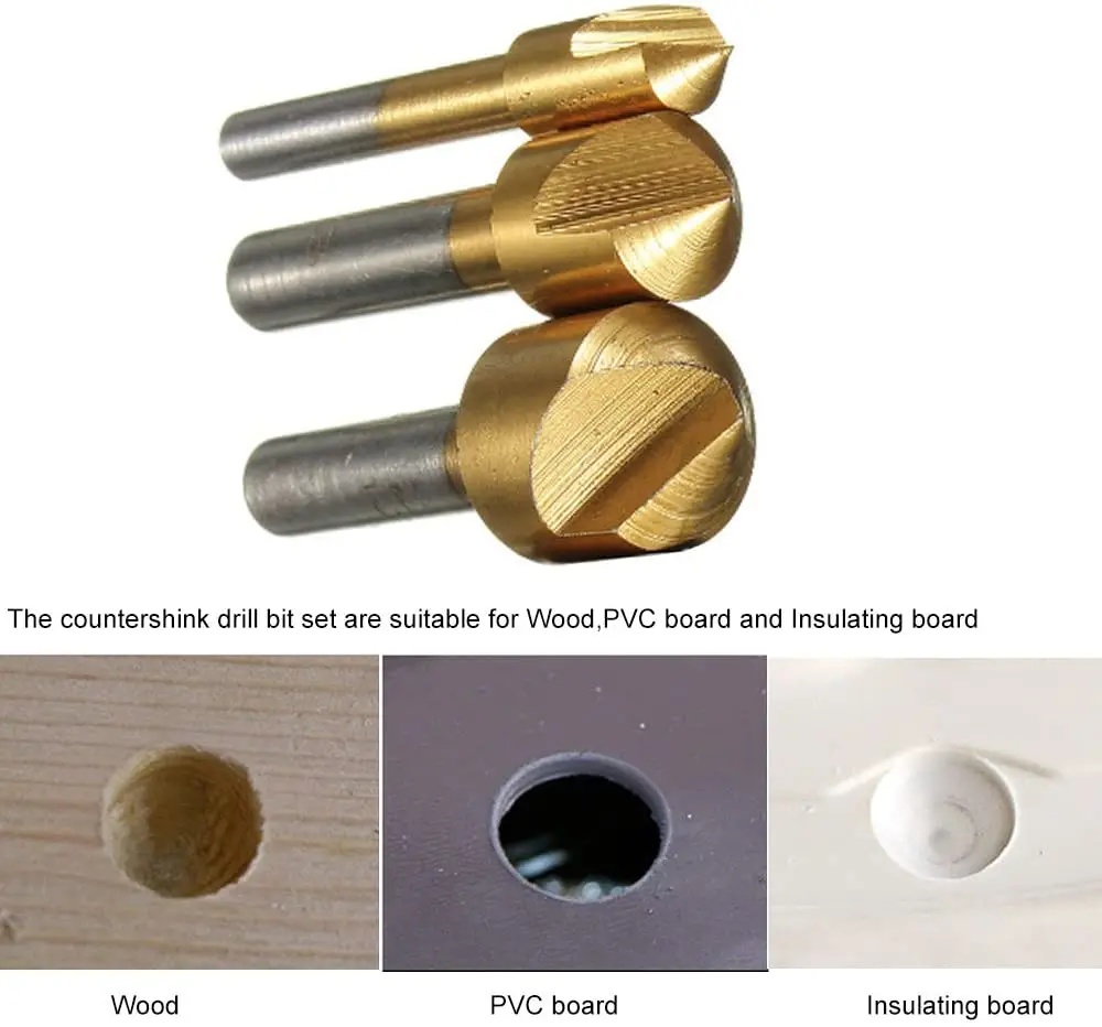 3 Phủ Titan Countersinks Mũi 82 Độ Đơn Sáo Chamfering Cắt Chamfer Kẹp Mũi Khoan | 3/8 "1/2" 3/4"