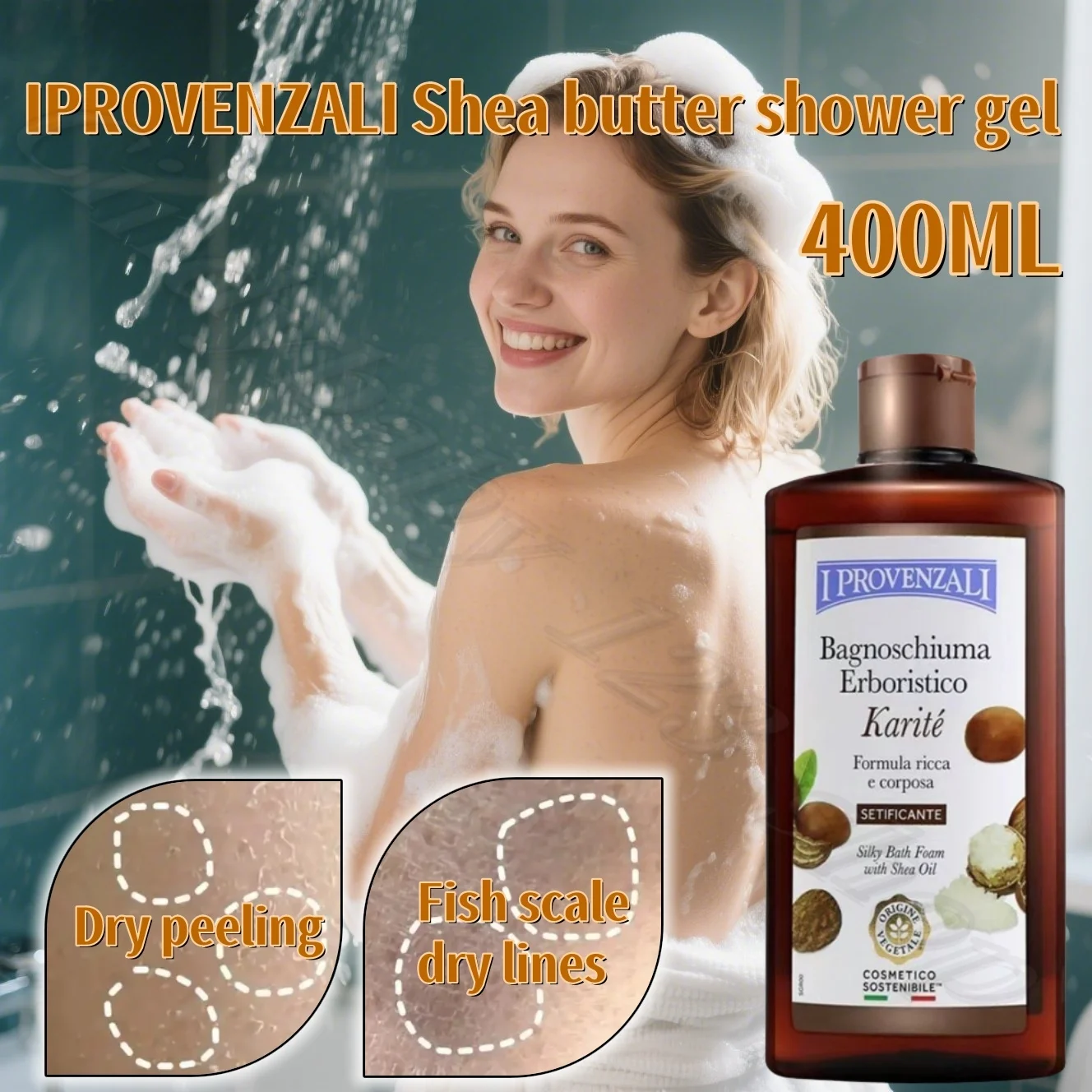 

IPROVENZALI Гель для душа с маслом ши увлажняет, предотвращает высыхание, осветляет цвет кожи и ароматизатор 400мл