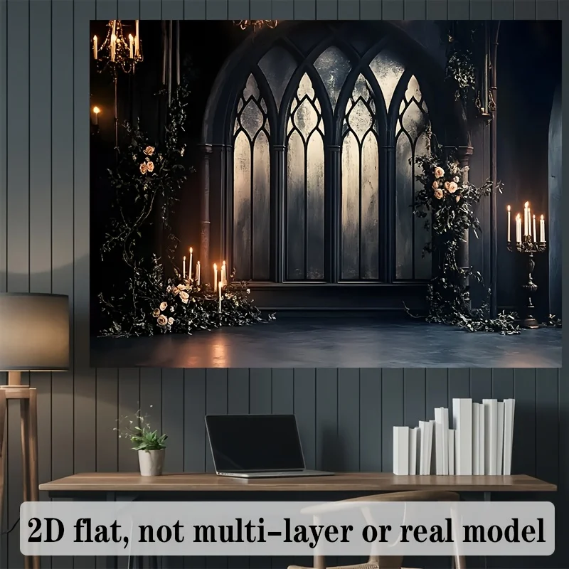 1 piece of Gothic arched window candlelight theme background cloth, made of polyester, suitable for home and wall decoration view 4