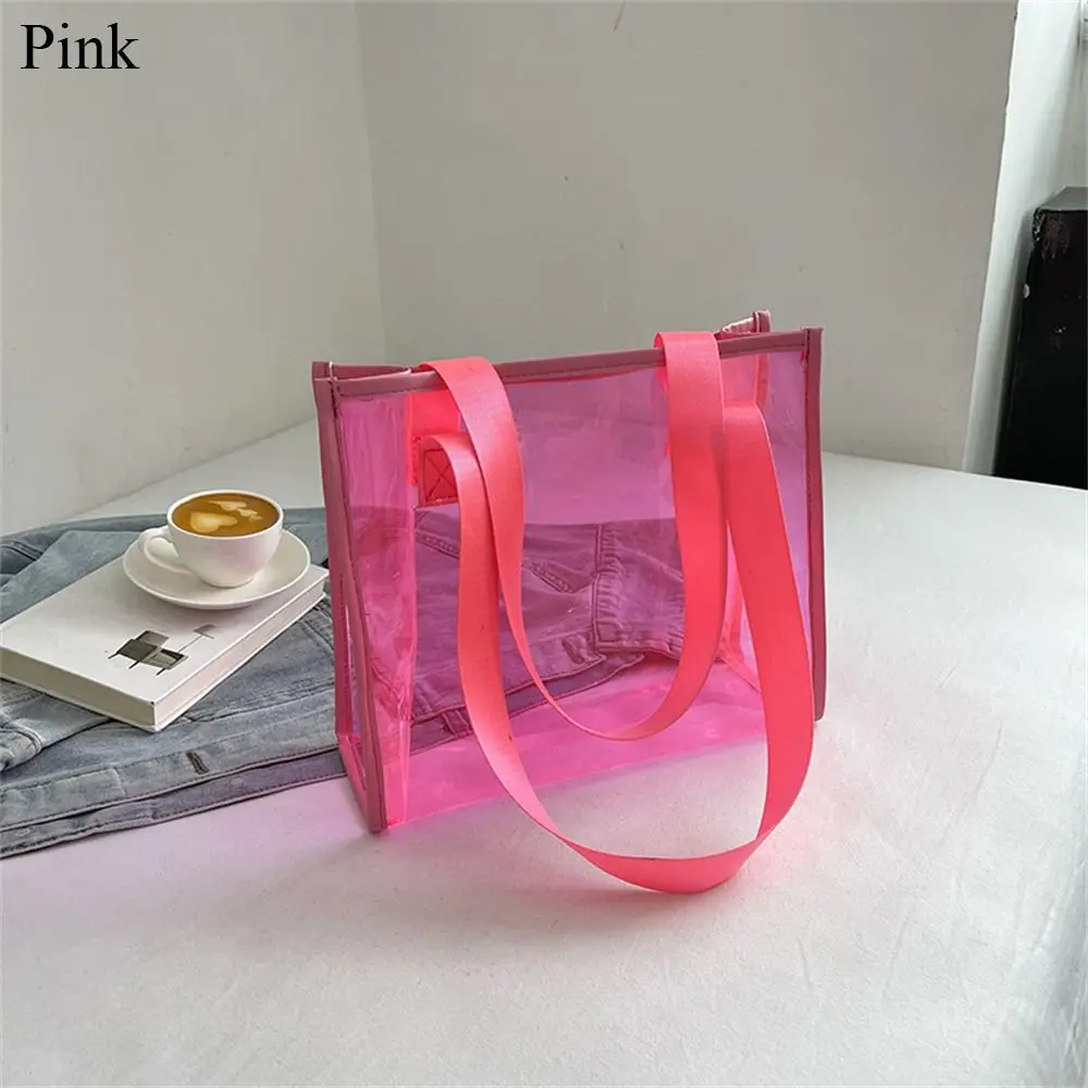 

Fashion Clear Transparent Tote Bag PVC Jelly Large Capacity Handbags Waterproof Shopping Bag Travel