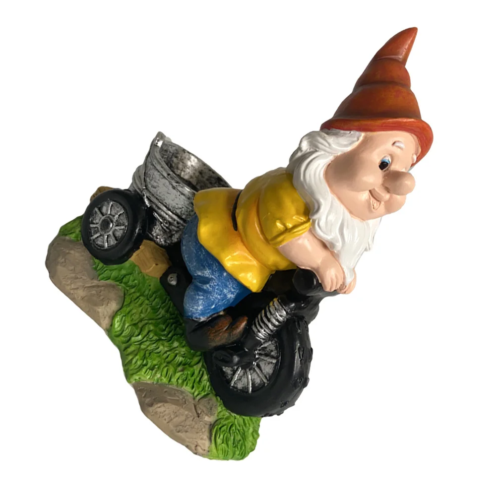

Resin Dwarf Statue Riding Tricycle Adorable Garden Decoration Resin Gnome Craft Pastoral Ornament for Home Office Balcony