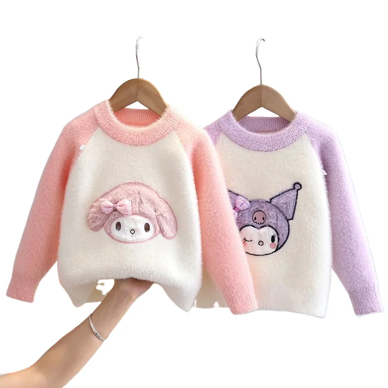 Sanrio Girl Sweater Kuromi Autumn Winter Keep Warm Fashion Cartoon Bottoming Shirt My Melody Thicken Cute Kawaii Knitted Sweater