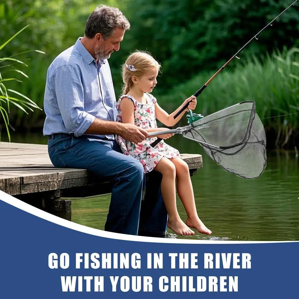 Faltbarer Fischlandungsnetz mit 55 cm Teleskopstange, gummibeschichtetem Netz, Fliegenfischernetz für Teich, Forellen, Karpfen, Fang & Freilassung – Detail 10