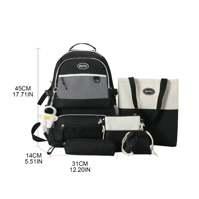 2023 New 5pcs  School Backpack with Shoulder Bag Pencil for Case Drawstring Bags for Student Boys Girls Casual Travel