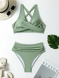 Bikini Women Swimsuit 2026 New Solid Sling V Neck Bikinis Set Sexy High Waist Swimwear Summer Beachwear Bathing Suit For Female