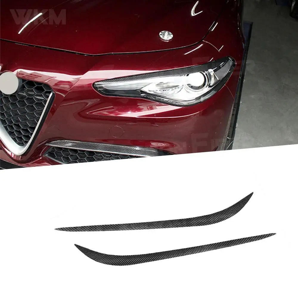 

2PCS Carbon Fiber Front Headlight Eyebrow Cover Stickers Head Lamp Eyelids For Alfa Romeo Giulia 2016-2018 Car Accessory