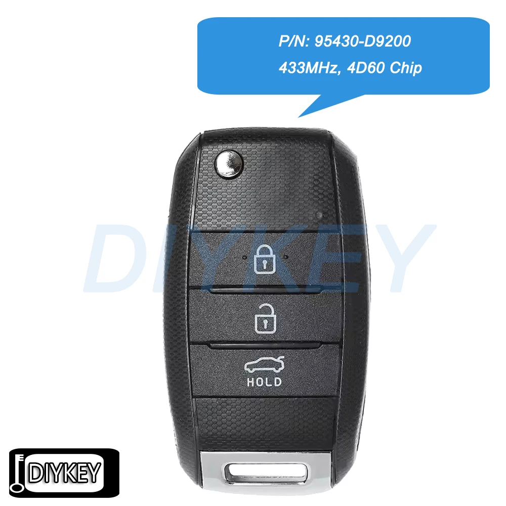 

3 кнопки, обновленный откидной дистанционный автомобильный брелок, 433 МГц, замена чипа 4D60 для KIA Sportage 2016 2017 2018 P/N: 95430-D9200