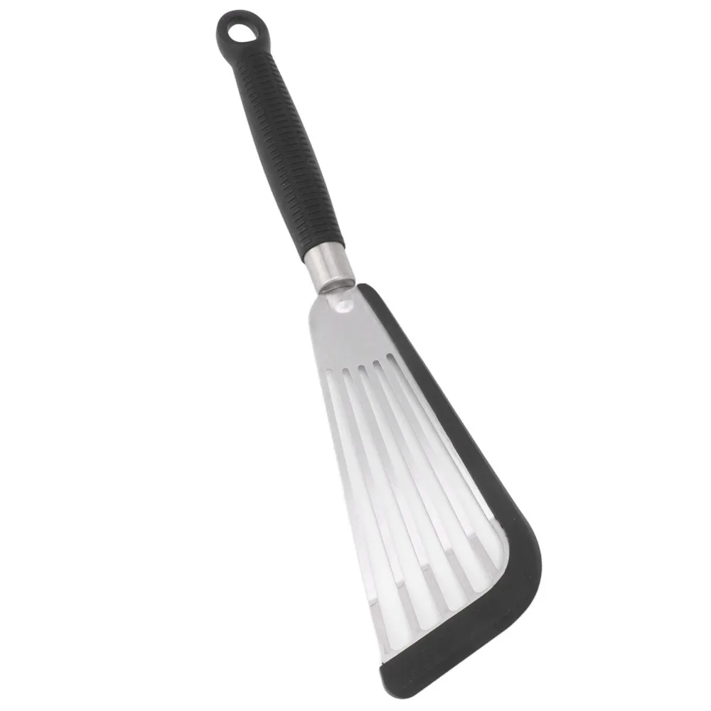 Stainless Steel Silicone Fish Spatula Slot Design Black Grey Slotted Spatula Heat Resistant Handle Inclined Edge