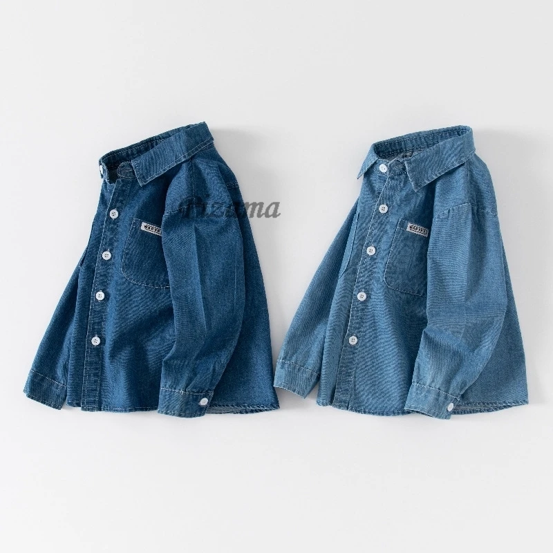 Full Sleeved Cotton Boys Jeans Shirts Kids Clothing Children\'s Blue Denim Long Shirts Spring Autumn Boys Tops for 2 to 7 Years
