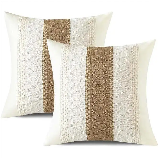 Lumbar Throw Pillow Covers 12 x 20 Inch 1PC for Farmhouse Living Room, Cotton & Burlap Textured Striped Woven Boho Pillow Covers