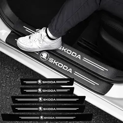 Carbon Fiber Car Threshold Sticker Door Sill Protective Scuff Plate for New Skoda Octavia Logo Trunk Bumper Anti Scratch Strips