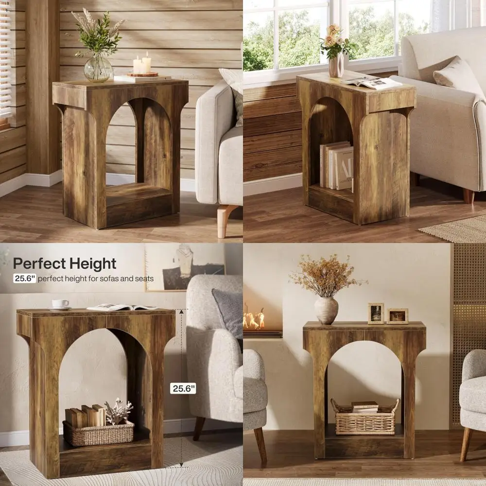 

Wooden Storage Side Table for Living Room and Bedroom, Rustic Brown Finish, Slim Nightstand with Space-saving Design