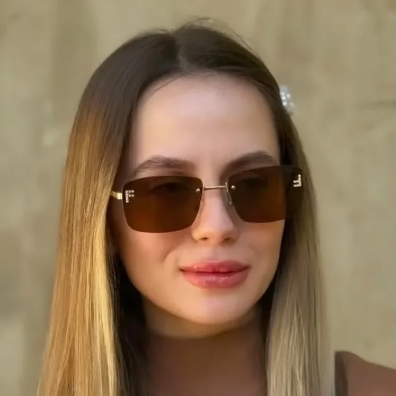 RBRARE 2024 occhiali da sole da donna senza montatura occhiali da sole con strass quadrati piccoli per le donne Brand Design Shades Gafas De Sol Para Mujer